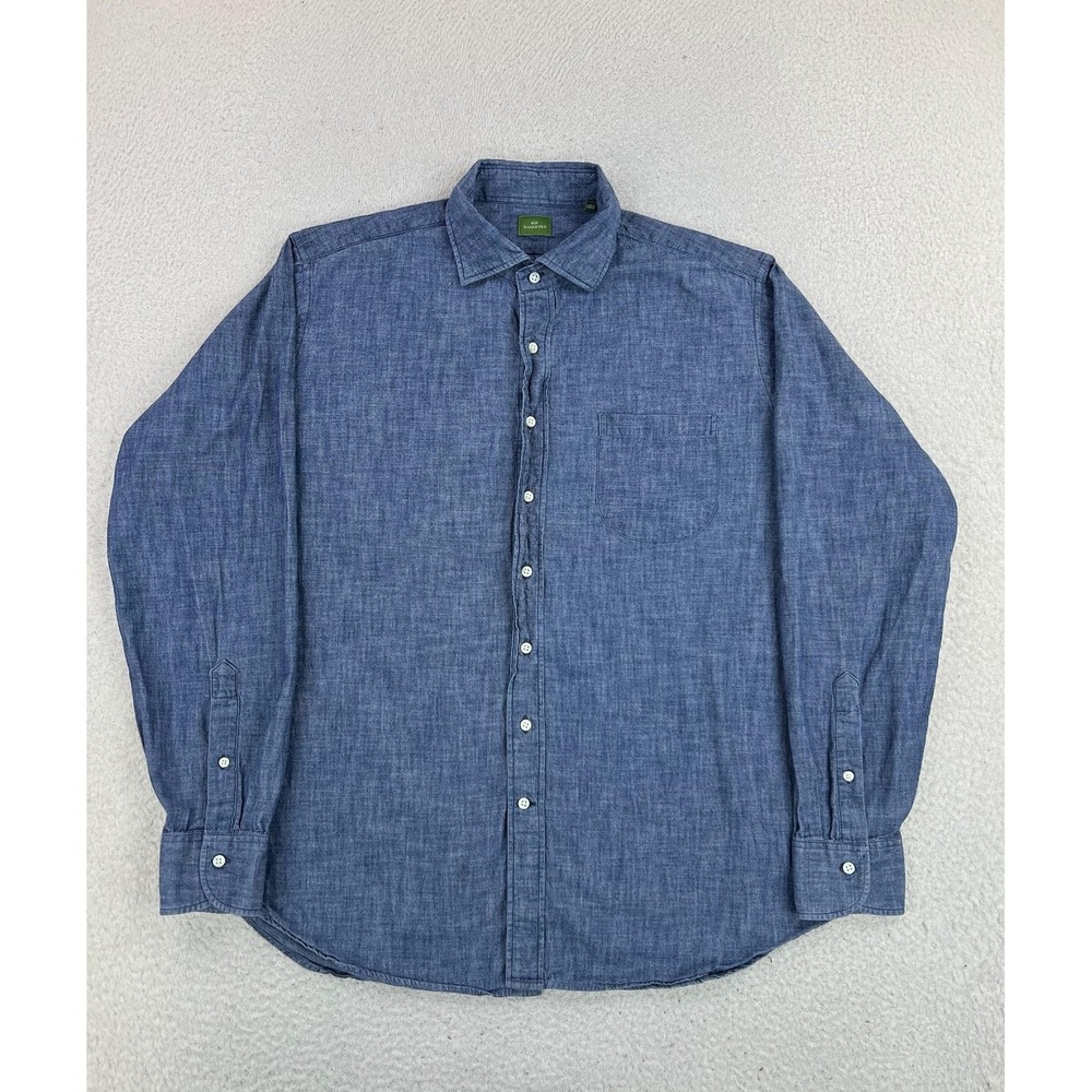 Sid Mashburn Shirt Men's XL Blue Chambray 100% Cotton Long Sleeve Button Up